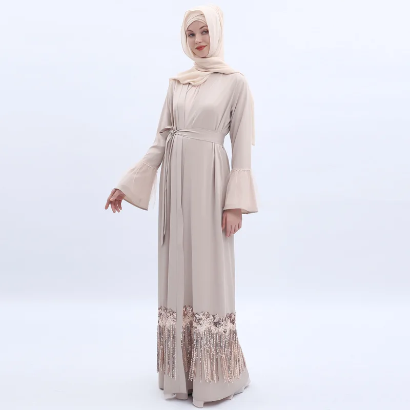 Элегантное мусульманское платье с блестками abaya кардиган-кимоно с кисточками свободные длинные халаты Jubah на Среднем Востоке Eid Рамадан