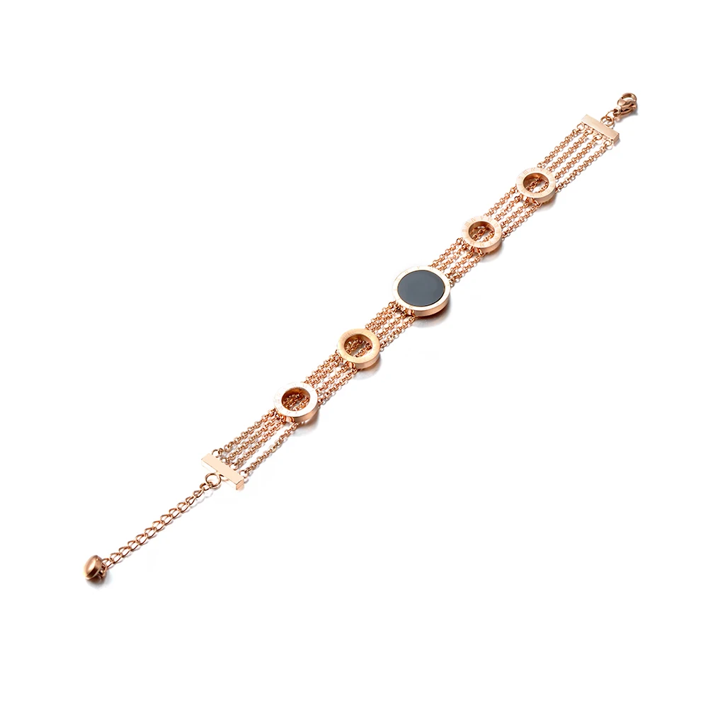 

JeeMango Classic 4 Rows 5Pcs Circle Roman Number Bracelets Stainless Steel Black Shell Lover Wedding Bracelets & Bangles B17033