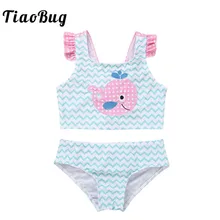 TiaoBug/Детский Милый Танкини с аппликацией дельфина, комплект бикини с оборками для девочек, купальный костюм, детские топы с низом, купальный костюм