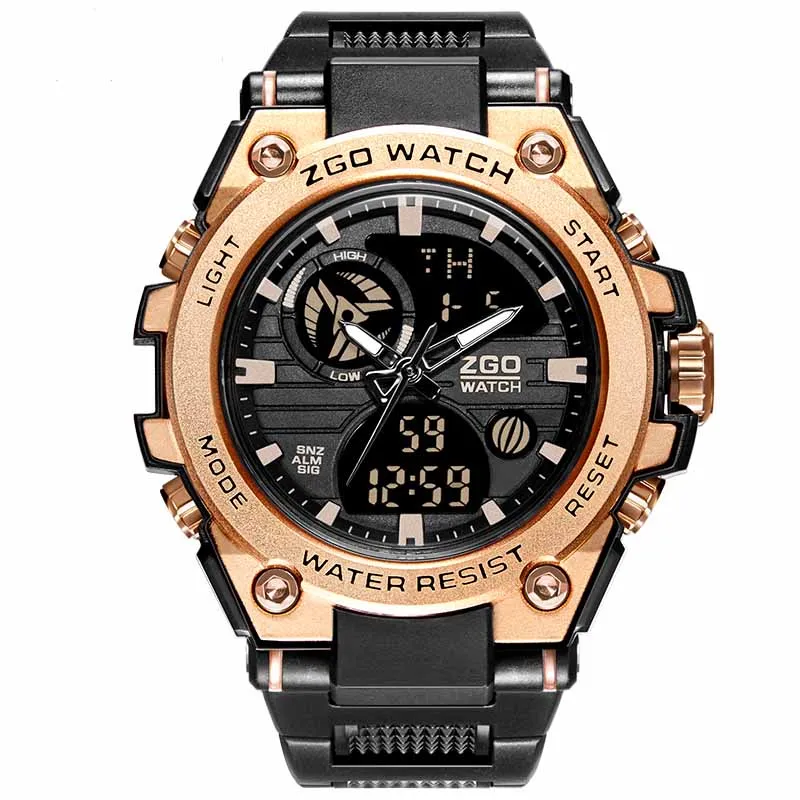 

Zgo Top Luxury Gold Watch Men's Electronic Stopwatch 3Bar Waterproof Golden Military Digital Wristwatch Male Army Clock ZGSJ001