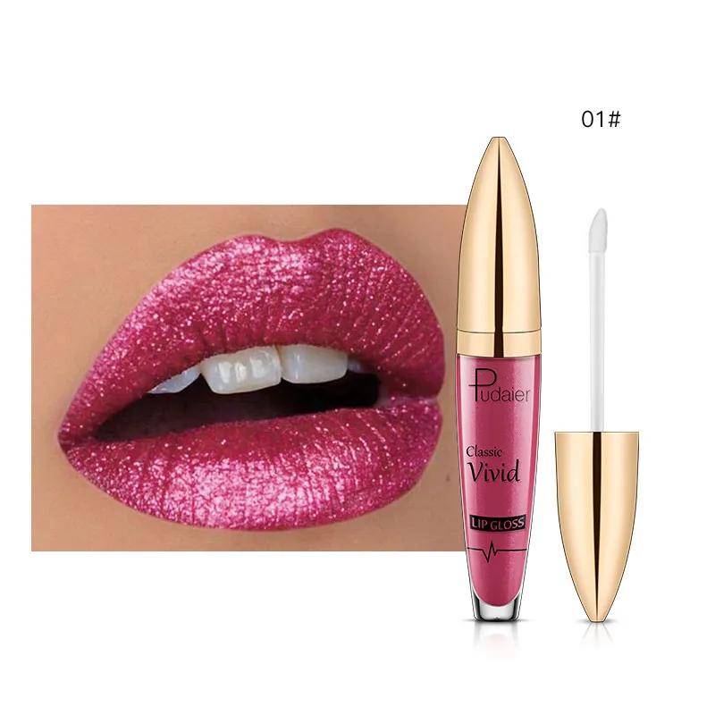 Pudaier 18Colors Glitter Liquid Lipgloss Waterproof Makeup Cosmetics Bright Lip Sense Metallic Matte Pearl Lip Gloss