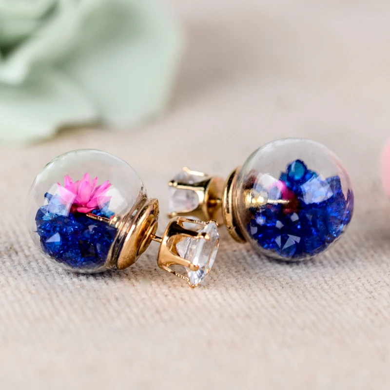 Hot Fashion Women Lady Elegant Flower Spherical Rhinestone Ear Stud Earrings