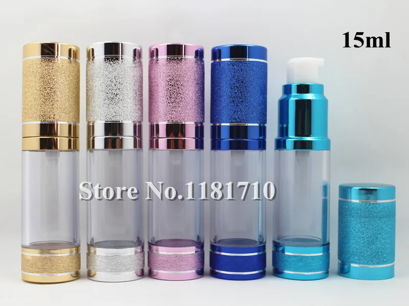 Высокая-конец 3 цвета 15 мл безвоздушного насоса бутылка лосьона Сущность крем для ухода за кожей Алюминий вакуумной упаковки бутылок 100 шт./лот