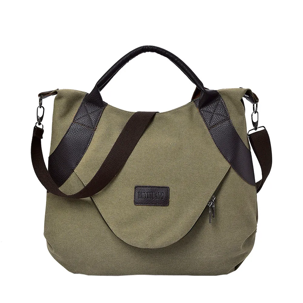 Retro Women's Canvas Zipper Shoulder Bags With Corssbody Bag&Handbag