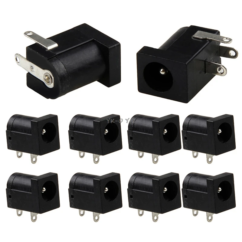 

10Pcs PCB Mount 5.5 x 2.1 mm Female DC Power Jack Plug Socket Connector Black