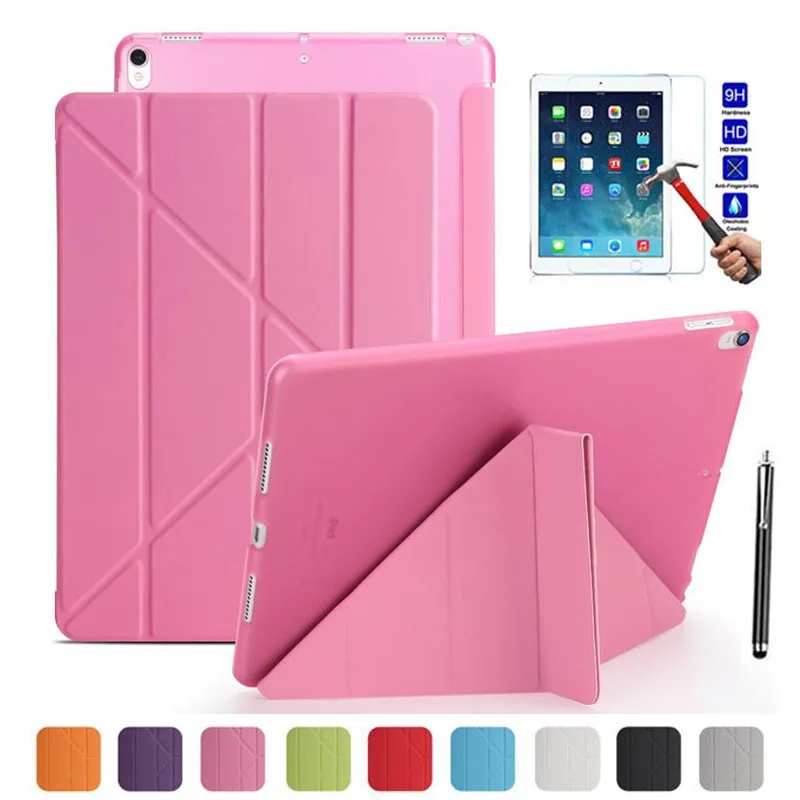 

XSKEMP For iPad mini 2 3 7.9" Soft TPU Silicone Back Smart Cover Flip Fold Stand Case PU Leather Case Stand + Tempered Glass