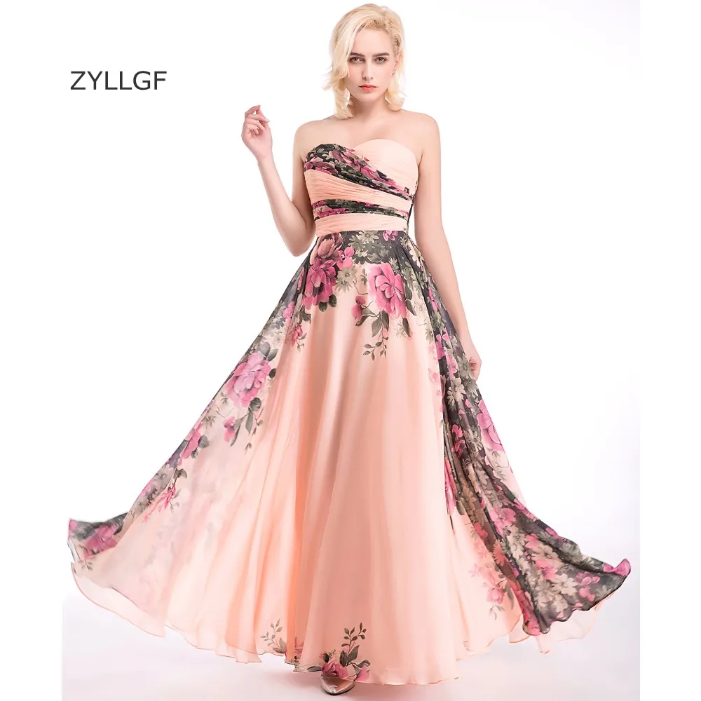 Zyllgf Vestido Де Noite Longo Elegante Festa Кружево на спине печатных шифон платье подружки невесты Haute Couture Наряды на свадебную вечеринку q37