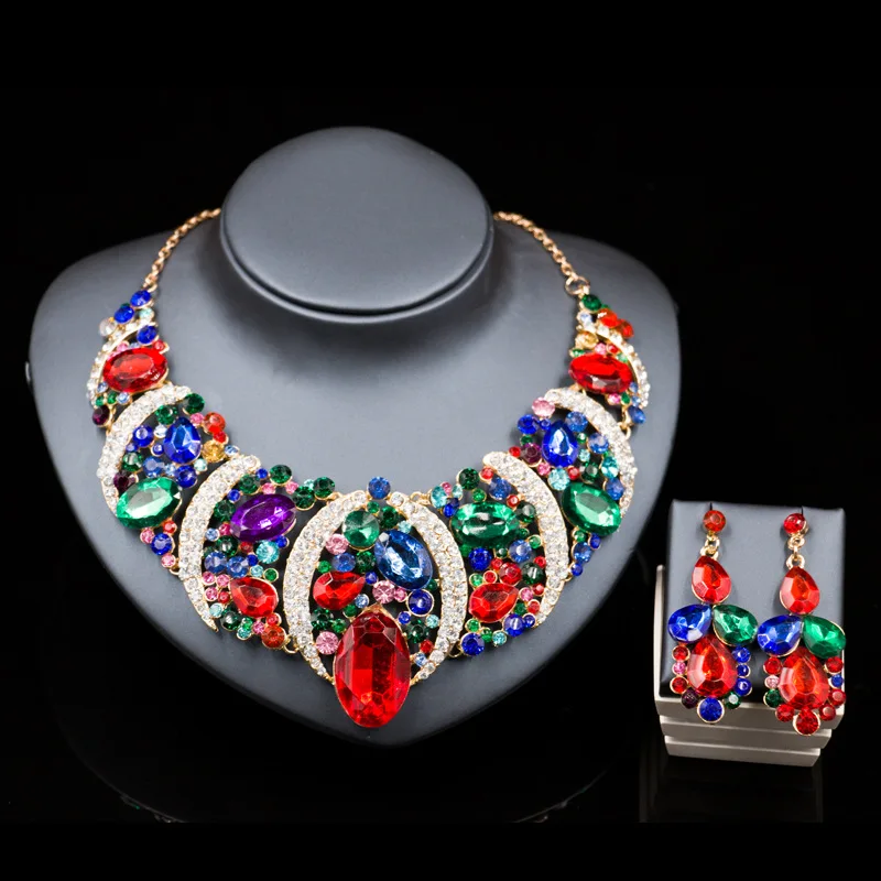 6 colors Jewelry sets Gold plated Statement necklace for party wedding Women Trendy Crystal Boho Fashion