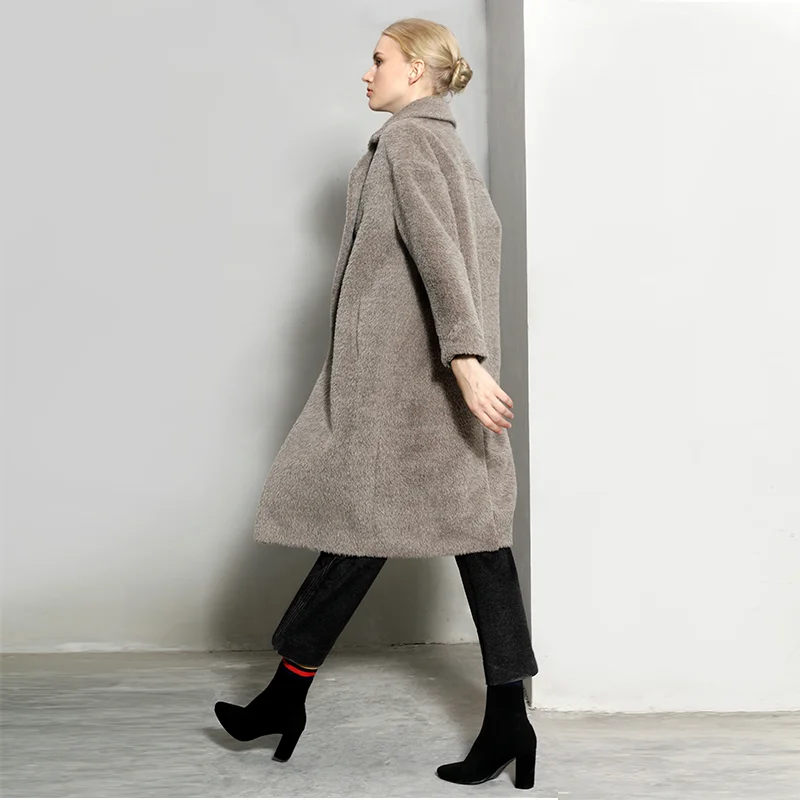 Cachemire blanc Alpaga À En Hiver Albaka 2019 Nouveau Haute Femelle Laine Long Boutonnage Manteau Femmes Gris Souple Lâche Double Qualité Casual Chaud Au BwtFw8