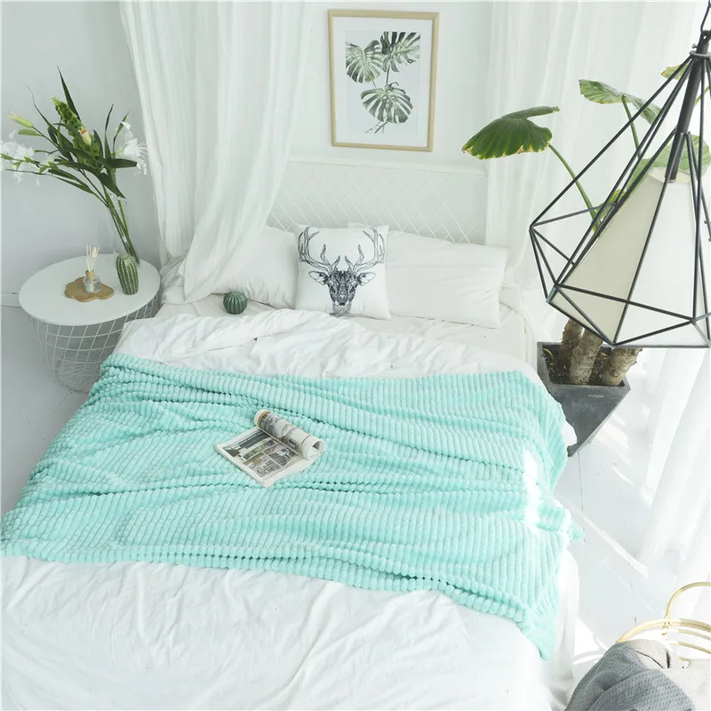 

Light Blue Solid Color Small Square Pattern 1PC Bed Blanket Fleece Blankets For Bed Throw Blanket Machine Washable Home Textile