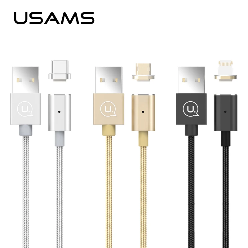 Goedkoop Micro USB Magnetic Kabel USAMS 2.1A 1 m Nylon Magnetische Data Sync Charger Kabel voor iPhone Magneet oplaadkabel voor Type C