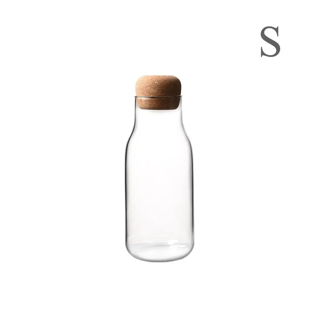 New Home Kitchen Cork Glass Bottle Heat Resistant Milk Juice Bottle Transparent Storage Can Sealed Tea Coffee Storage Tank - Цвет: S