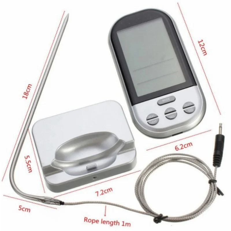 Digital BBQ Thermometer Wireless Kitchen Oven Food Cooking Grill Smoker Meat Thermometer with Probe and Timer Temperature Alarm