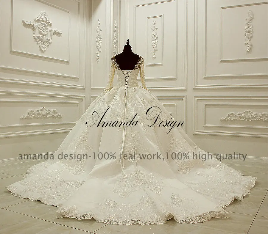 Аманда новиас bruidsjurken одежда с длинным рукавом кружево аппликации Плиссированное свадебное платье