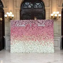 2,4 м х 3 м ярко-розовый с белым градиентом цвета свадебный цветок стена для сцены Искусственный шелк цветок декорации, свадебное украшение