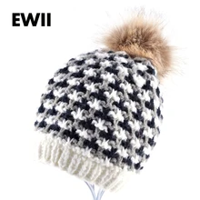 Moda бренд Ржанка случай зимние женские шапочки шляпа женский ручной вязаные шерсть Шапки вязаная шапка имитация меха мяч шляпы для женщин