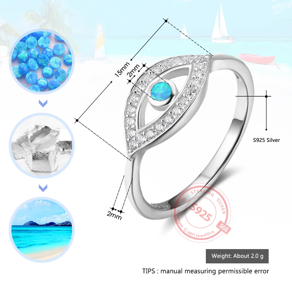 Solid 925 Sterling Silver Blue Opal Stone Cubic Zirconia Eye Shape Finger Rings Wedding Jewelry Gift For Her (JewelOra RI102845)
