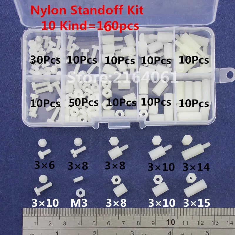

M3 Nylon White Hex M-F Standoff / Screw / Nut Male Female PCB Board Screw Assortment Platter Kit Set #M3