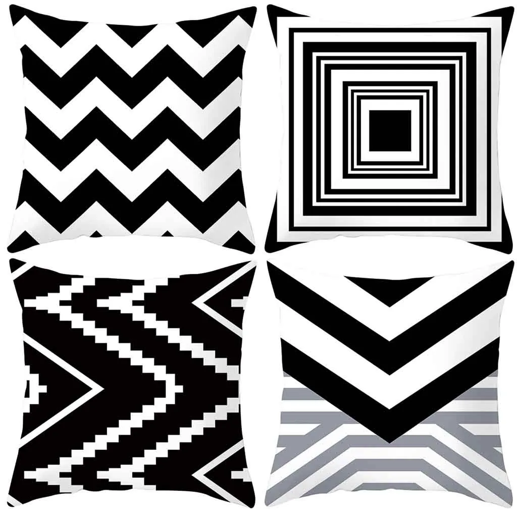 

4PC Geometric Black and White Pillow Case Home Decor Throw Pillows Cushion Cover Dotted Grid Pillow Covers Decorative