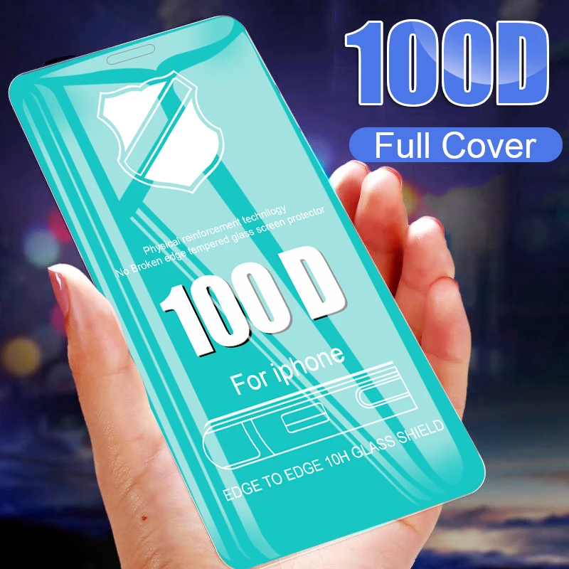 

100D Tempered Glass Full Cover On The For IPhone 8 7 6 6s Plus Screen Protector Film For IPhone 6 6s 7 8 Plus Protective Glass