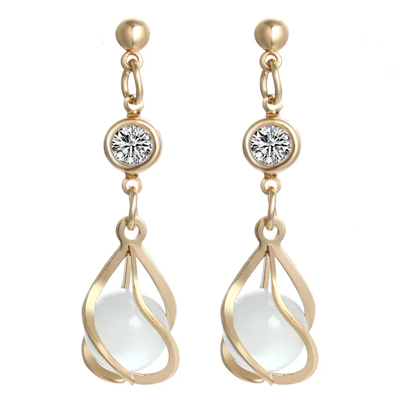 Korean version of the temperament popular earrings long diamonds hollow cats eye cute sweet simple wind delicate earrings