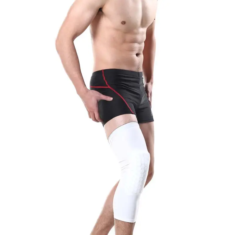 Для мужчин дышащие спортивные соты долго колена Поддержка бандажа Pad Protector Баскетбол штанины профессиональный спорт Kneepad