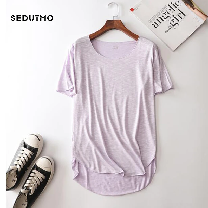 SEDUTMO 2018 Summer 100% Cotton T Shirt Women Harajuku Bamboo Short Sleeve Tops Loose Shirts Casual O-neck Tee Blusas ED163