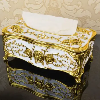 

Elegant Floral Pattern Gold Tissue Box Cover European Style Chic Napkin Case Holder Hotel Home Decor Organizer Table Decoration
