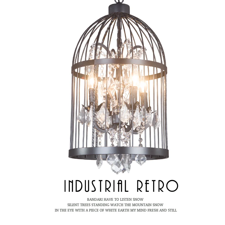 Comprar Desván americano hierro retro pájaro jaula colgante luz cristal hotel vestíbulo luz restaurante lámpara villa escaleras luces colgantes