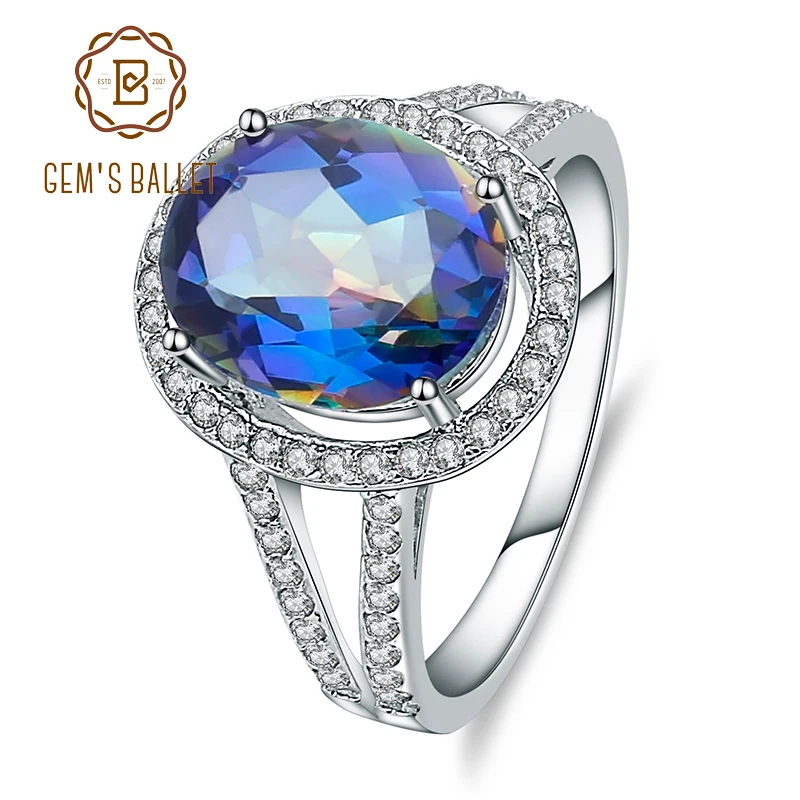 GEM'S BALLET 925 Sterling Silver Natural Blueish Mystic Quartz Gemstone Rings Classic Engagement Fine Jewelry for Women GEM'S BALLET 925 Sterling Silver Natural Blueish Mystic Quartz Gemstone Rings Classic Engagement Fine Jewelry for Women