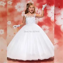 Первое Причастие Платья для Девочек Детские Платья Девушки Цветка с Кружевом Аппликациями и Блестками Бисером Девушки Pageant Платья