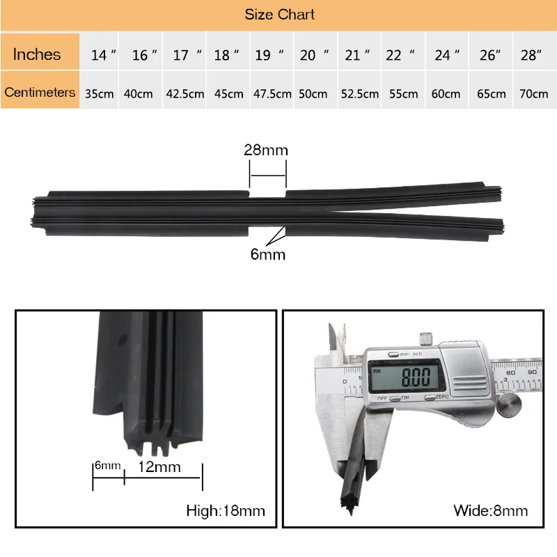 KOSOO 2 шт. Автомобильная вставка автомобиля натуральный каучук для Valeo тип Пучка стеклоочистителя только(заправка) 8 мм 1" 16" 1" 18" 1" 20" 2" 22" 2" 26" 28"