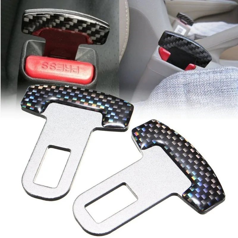 

2pcs Universal Carbon Fiber Car Safty Seat Belt Buckle Alarm Stopper Clip Clamp Universal Buckle Stopper