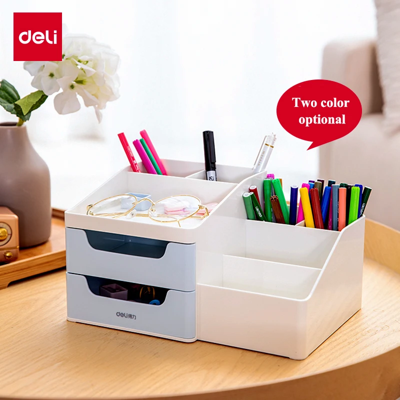 Deli 8900/8901 Desk organizer set Double drwaer storage box Multi-storey desktop office stationery collection box