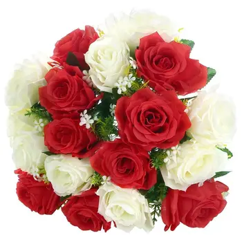 

NHBR-Artificial Flowers 18 Heads Simulation Roses for Wedding Home Decor White Red