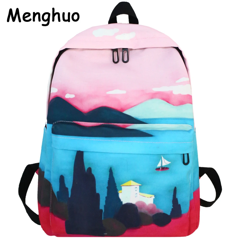 Menghuo свежий холст рюкзак для женщин пейзаж школьные сумки для подростков девочек рюкзак дорожная сумка рюкзак Mochilas ранец