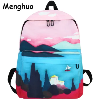 

Menghuo Fresh Canvas Backpack Women Landscape School Bags for Teenagers Girls New Backpack Travel Bag Rucksack Mochilas Knapsack