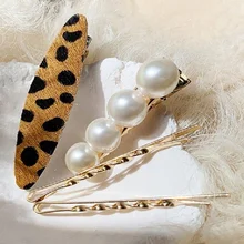 4 шт./компл., модные женские металлические имитирующие заколки для волос с жемчугом, мохер, заколки в виде леопарда, аксессуары для волос, подарок