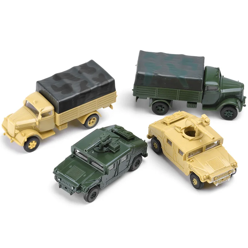 

4pcs 1:72 4D Assemble Truck USA Humvee Germany Truck Plastic Assemble Military Vehicle Model Toy for Sand Table Toy