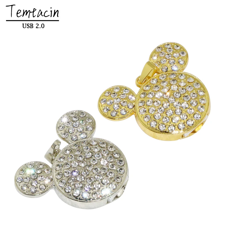 

Free Shipping Mickey USB Flash Drive Pen Drive Memory Disk Gift Metal Diamond Crystal Pen Drive 4GB 8GB 16GB 32GB 64GB USB Drive