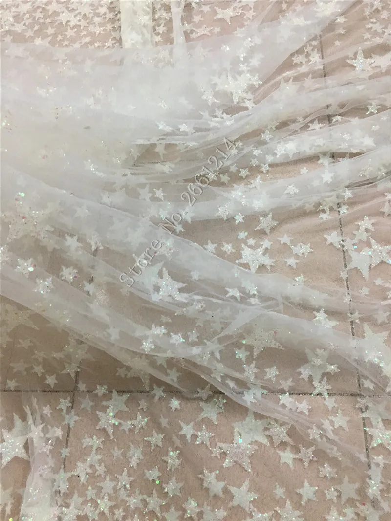 

Latest Star design African Lace Fabrics High Quality glued Glitter lace fabric for party dress 5yards/lot ZZ-73736