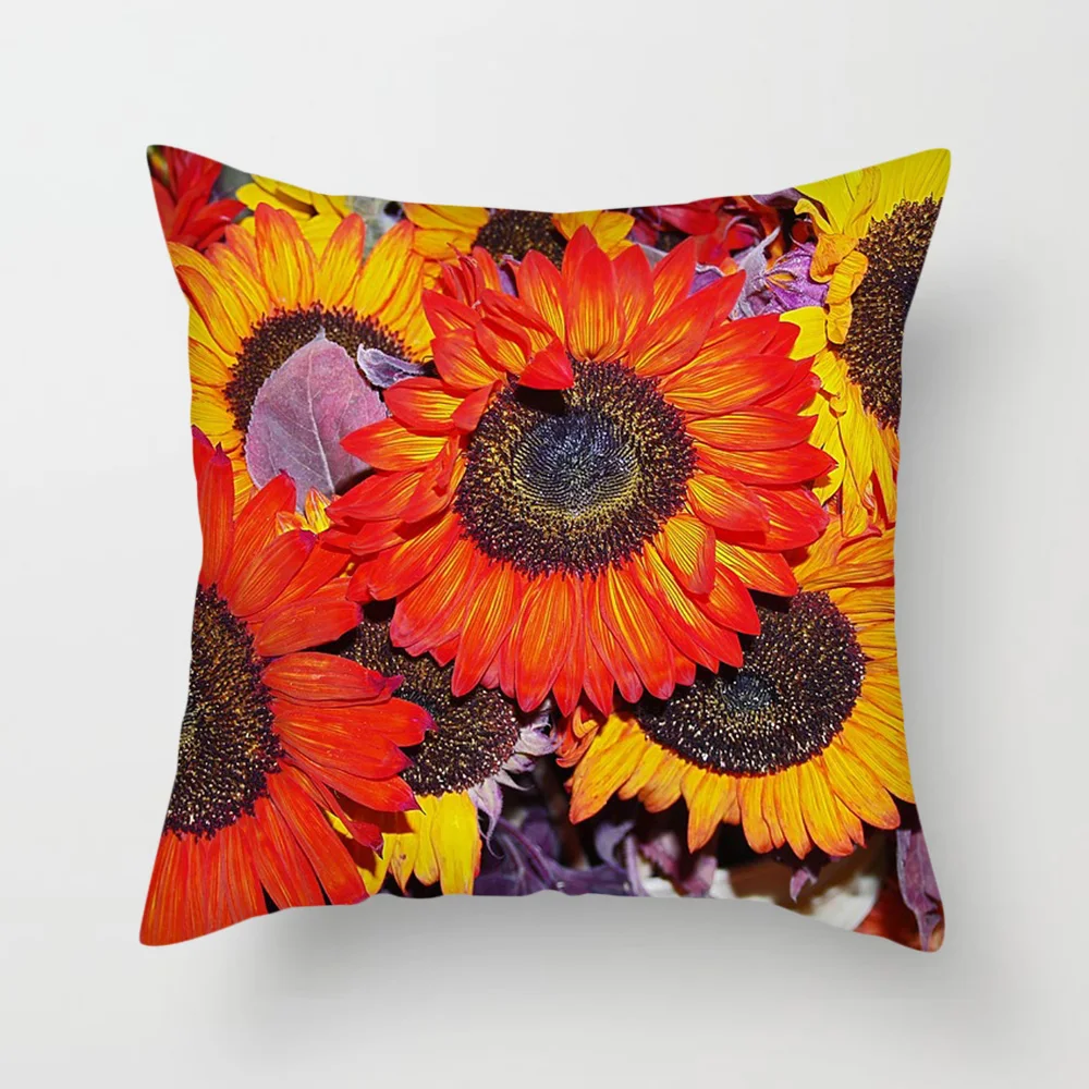 Fuwatacchi Sunflower Cushion Cover Pink Yellow Sunflower Pillow Cover for Home Sofa Chair Decorative Pillows Square Pillowcases