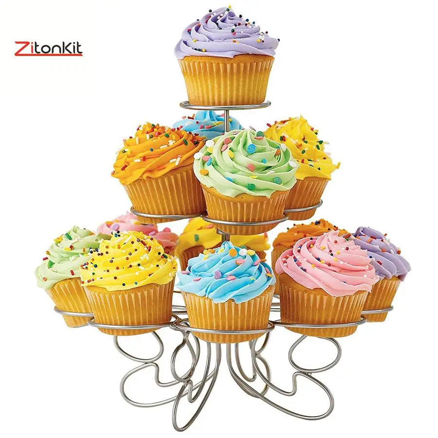

3 Tier Cupcake Stand 13 Cup Metal Christmas Tree Plate Wedding Birthday Party Cake Stand Tray Dessert Baking Decorating Tools