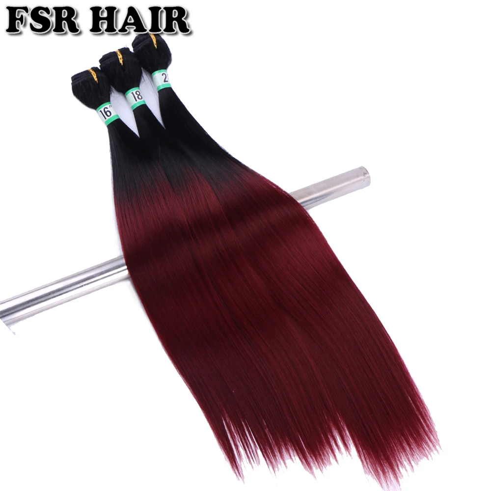 Pacotes de Cabelo Extensão do Cabelo Feixes de Cabelo Ombre Borgonha Sintético Yaki Tecer 16-20 Polegada Disponíveis Reto Sedoso 2 Pçs – Lote