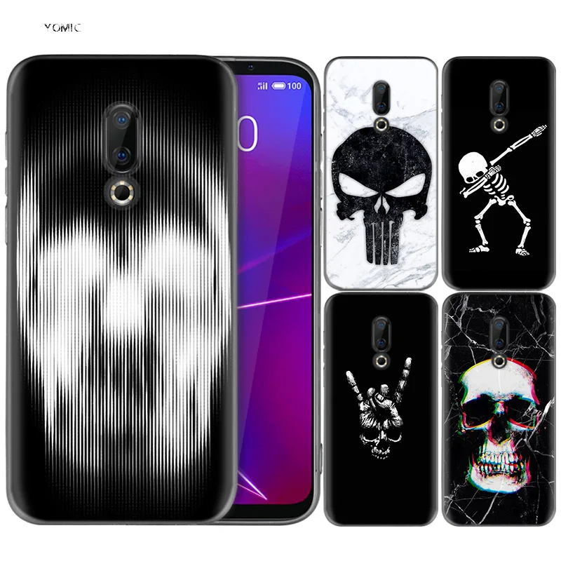 

Silicone Case for Meizu 16 16th M6T Black Dark Coque Shell Cell Phone Tpu Cover Dull Polish Horror Skull Marbel Spooky