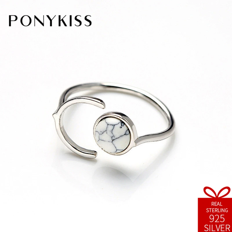 

PONYKISS Trendy 100% 925 Silver Opening Adjustsble Letter"C" Ring Stone Fine Jewelry Women Creative Birthday Party Gift