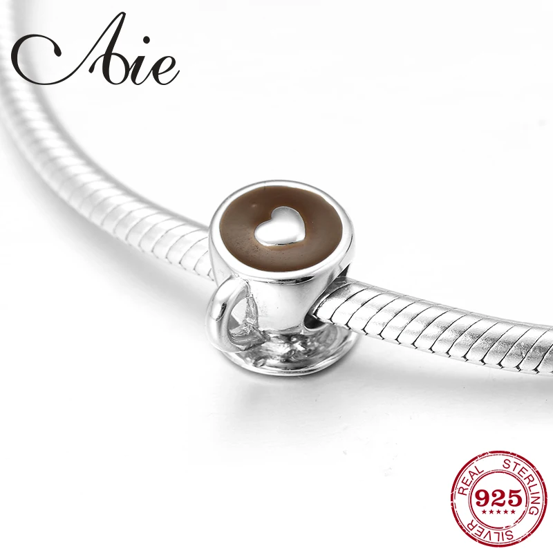 

New 925 Sterling Silver fashion like a cup of coffee shape fine beads Fit Original Pandora Charm Bracelet Jewelry making