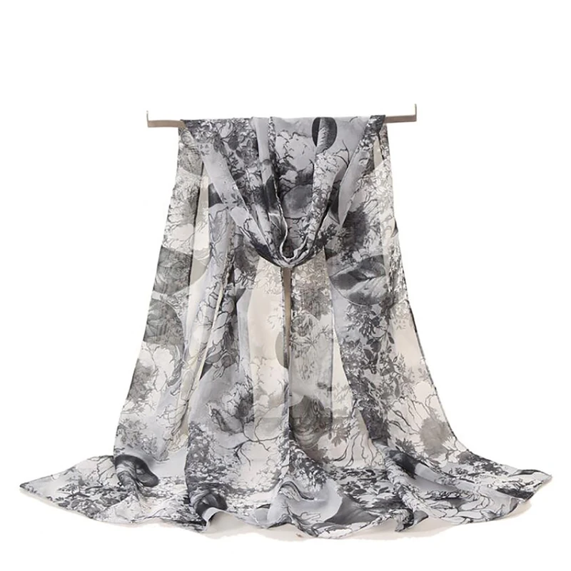 

2019 New Women Chiffon Silk Scarfs Fashion Spring Long Chiffon Scarves Print Flowers Shawl Summer Shawls And Hijabs