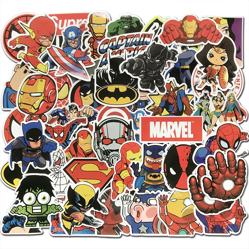 

50Pcs/Lot Cute Super Hero Stickers MARVEL Avengers Waterproof PVC Sticker Pack For Kids Toy DIY Skateboard Luggage Laptop Gift