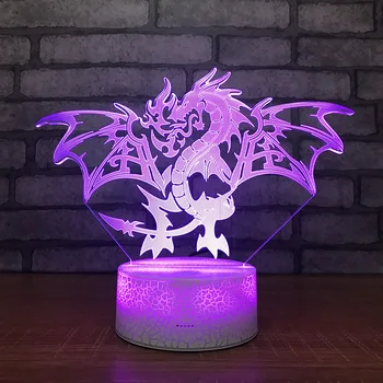 

Source Fire Dragon 3d Night Light Colorful Usb Energy Saving Bedside Creative 3d Light White base Lovely 7 color change 3D Lamp